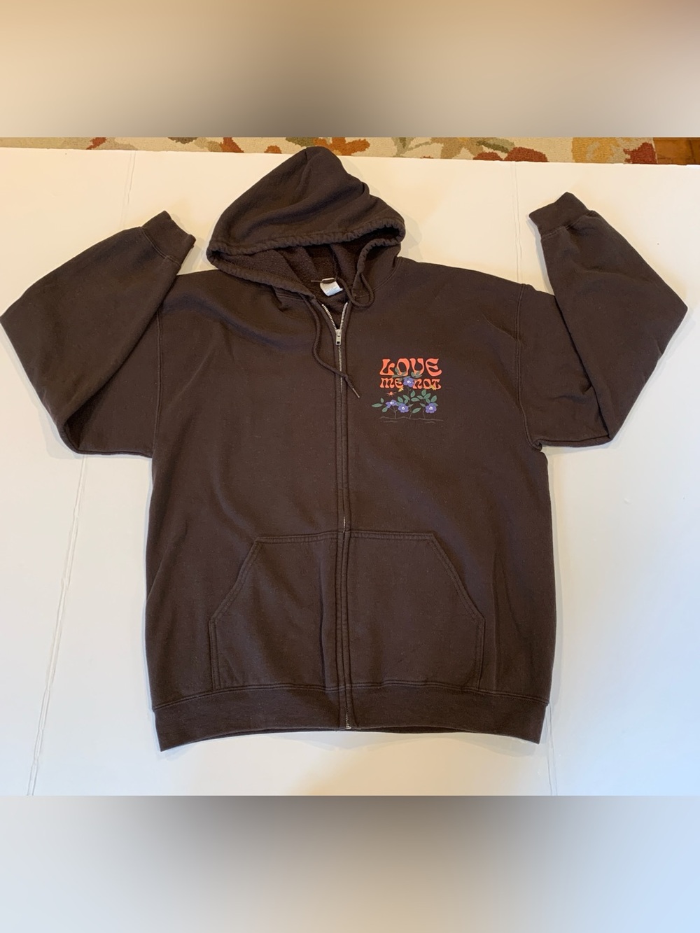 Empyre Women’s XL Brown Full Zip Hoodie Sweatshirt with Floral Skull Graphic